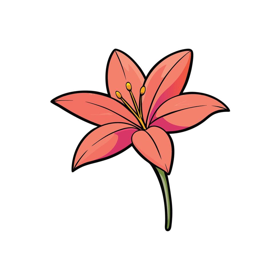 Cartoon illustration of a delicate coral colored lily flower vector