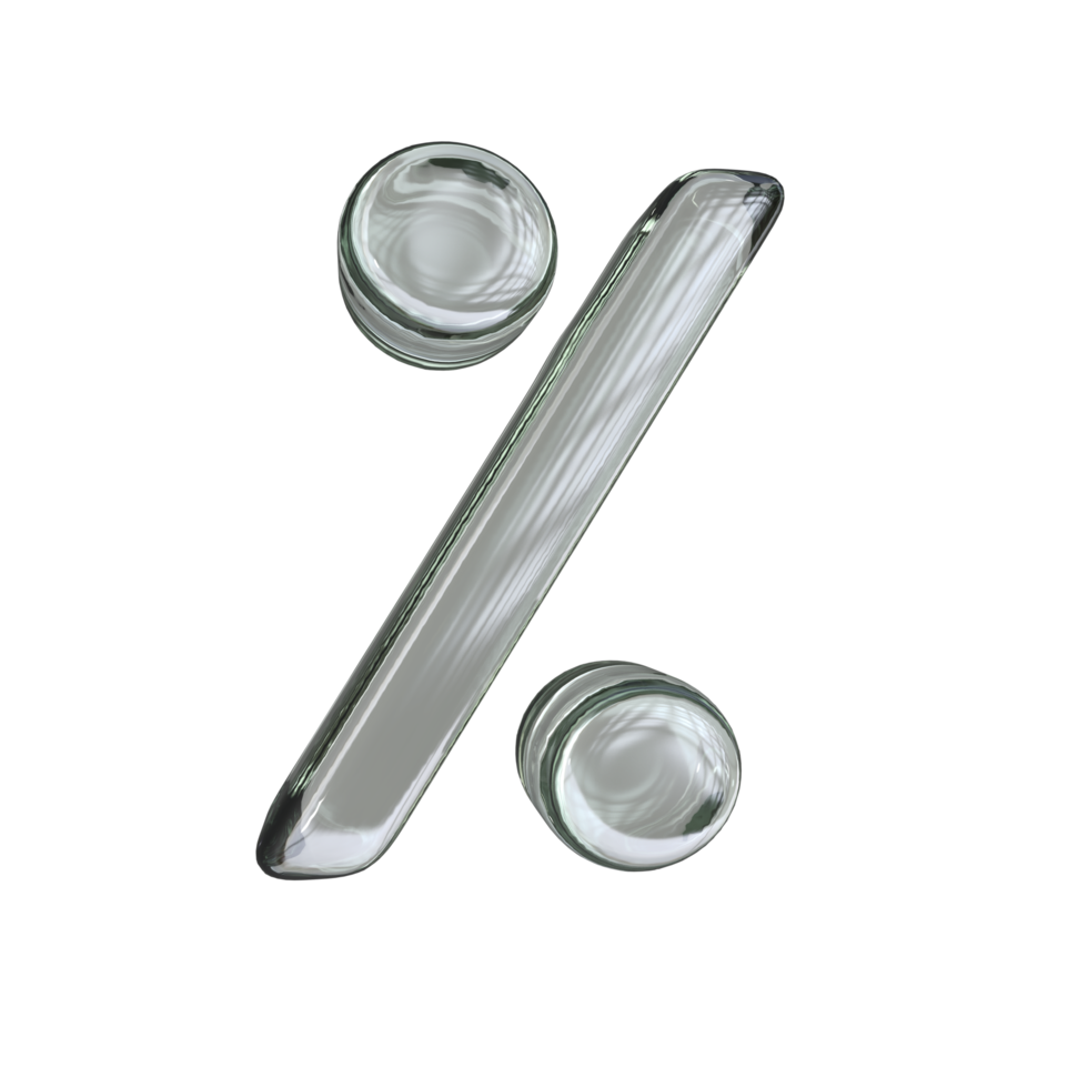 percentage sign 3D render with glass material png