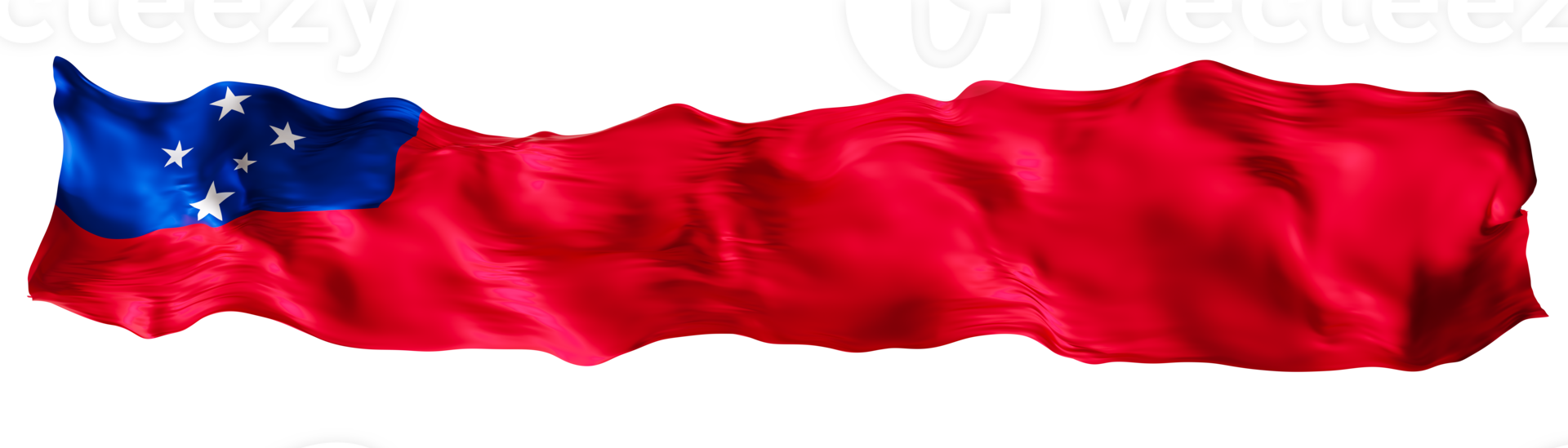 Stylized flag of Samoa waving in the wind on transparent background. Footer, header or divider. Cut out wide, panoramic element. Banner for patriotic themes or national event promotions. 3D. png