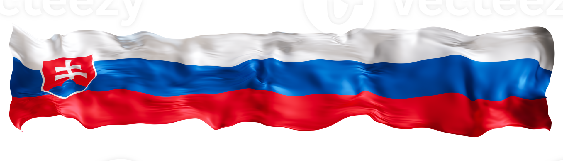 Stylized flag of Slovakia waving in the wind on transparent background. Footer, header or divider. Cut out wide, panoramic element. Banner for patriotic themes or national event promotions. 3D. png