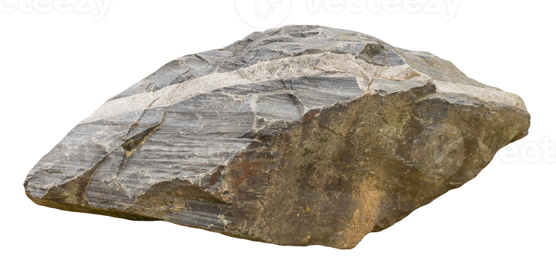 This stone displays rugged and textured surface, isolated on transparent background. Its natural hues and formations highlight unique characteristics of geological materials. Front view, cut out rock png