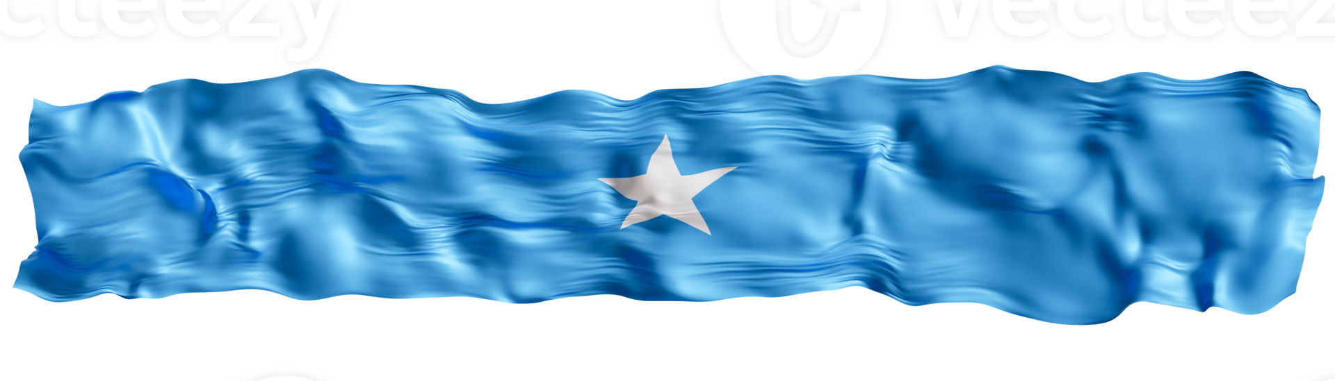 Stylized flag of Somalia waving in the wind on transparent background. Footer, header or divider. Cut out wide, panoramic element. Banner for patriotic themes or national event promotions. 3D. png