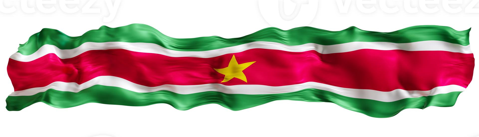 Stylized flag of Suriname waving in the wind on transparent background. Footer, header or divider. Cut out wide, panoramic element. Banner for patriotic themes or national event promotions. 3D. png