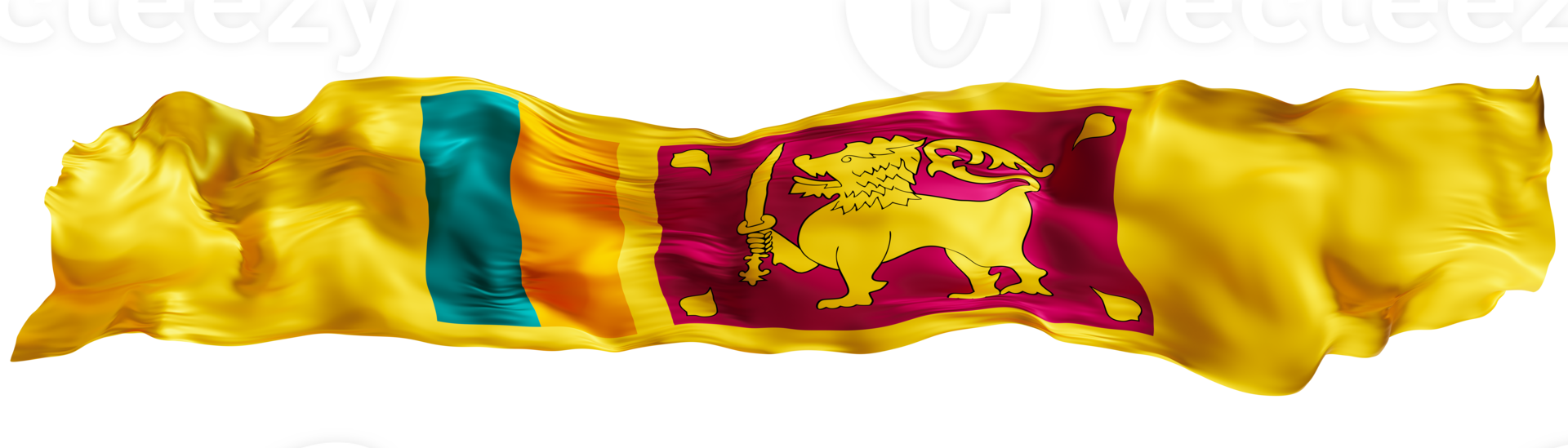 Stylized flag of Sri Lanka waving in the wind on transparent background. Footer, header or divider. Cut out wide, panoramic element. Banner for patriotic themes or national event promotions. 3D. png