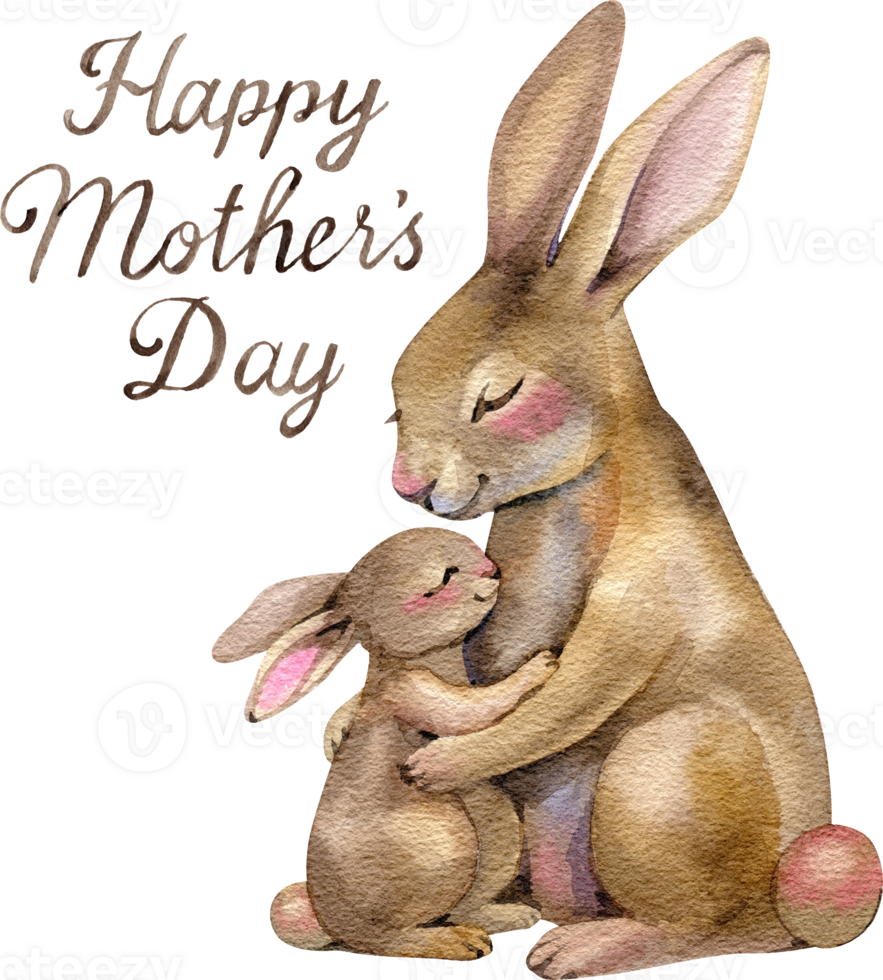 Watercolor Illustration of Mother Rabbit Hugging Child png