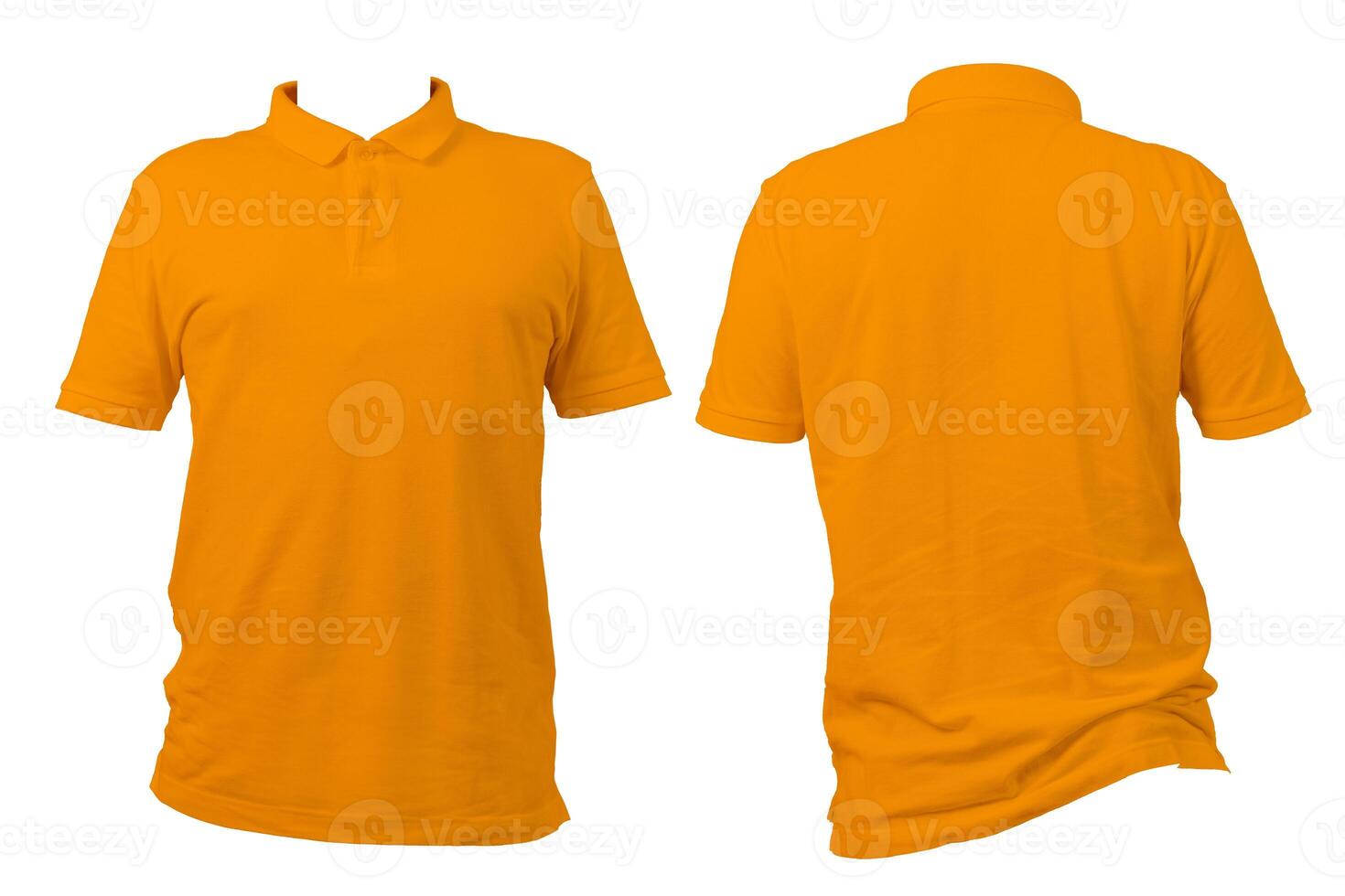 Orange polo shirt front and back view isolated on white background for clothing design mockup and apparel display photo