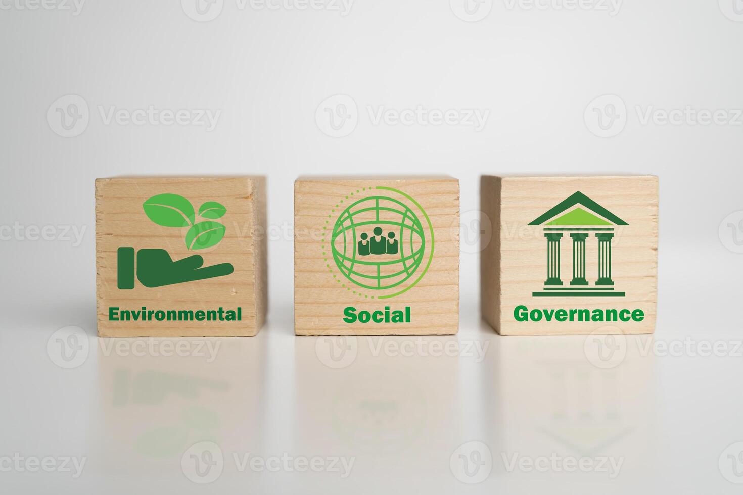 Wooden blocks with ESG icons representing Environmental, Social, and Governance concept in sustainable business photo