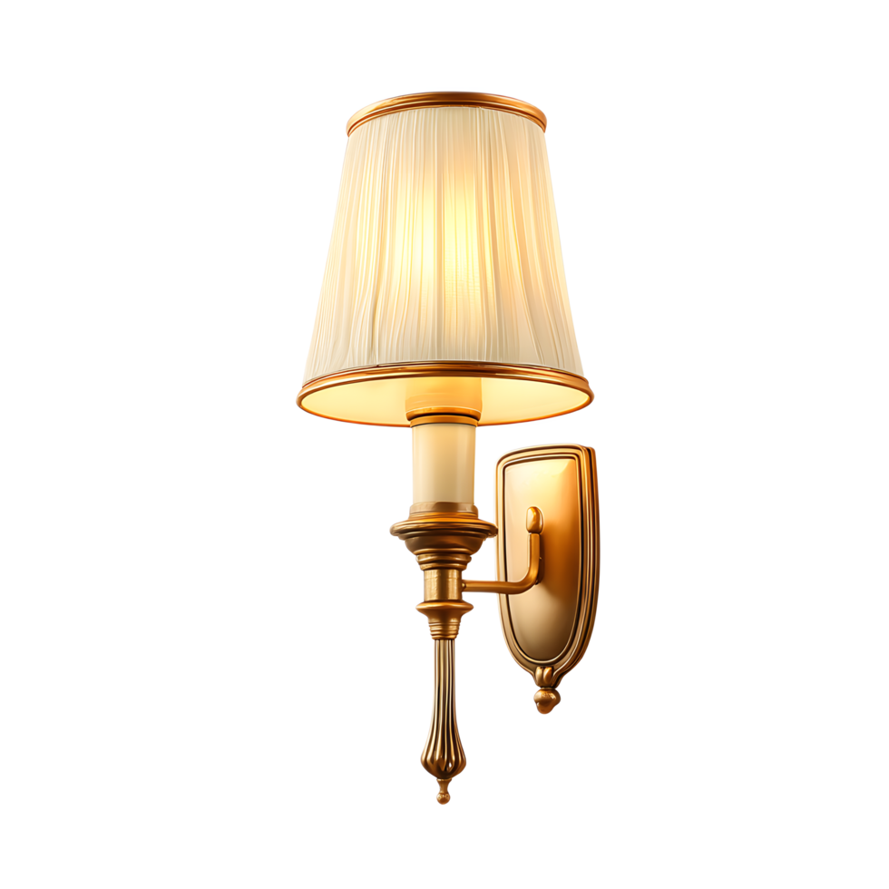 Ornate brass wall sconce fixture with a classic design casting a warm and inviting glow to illuminate an interior space png