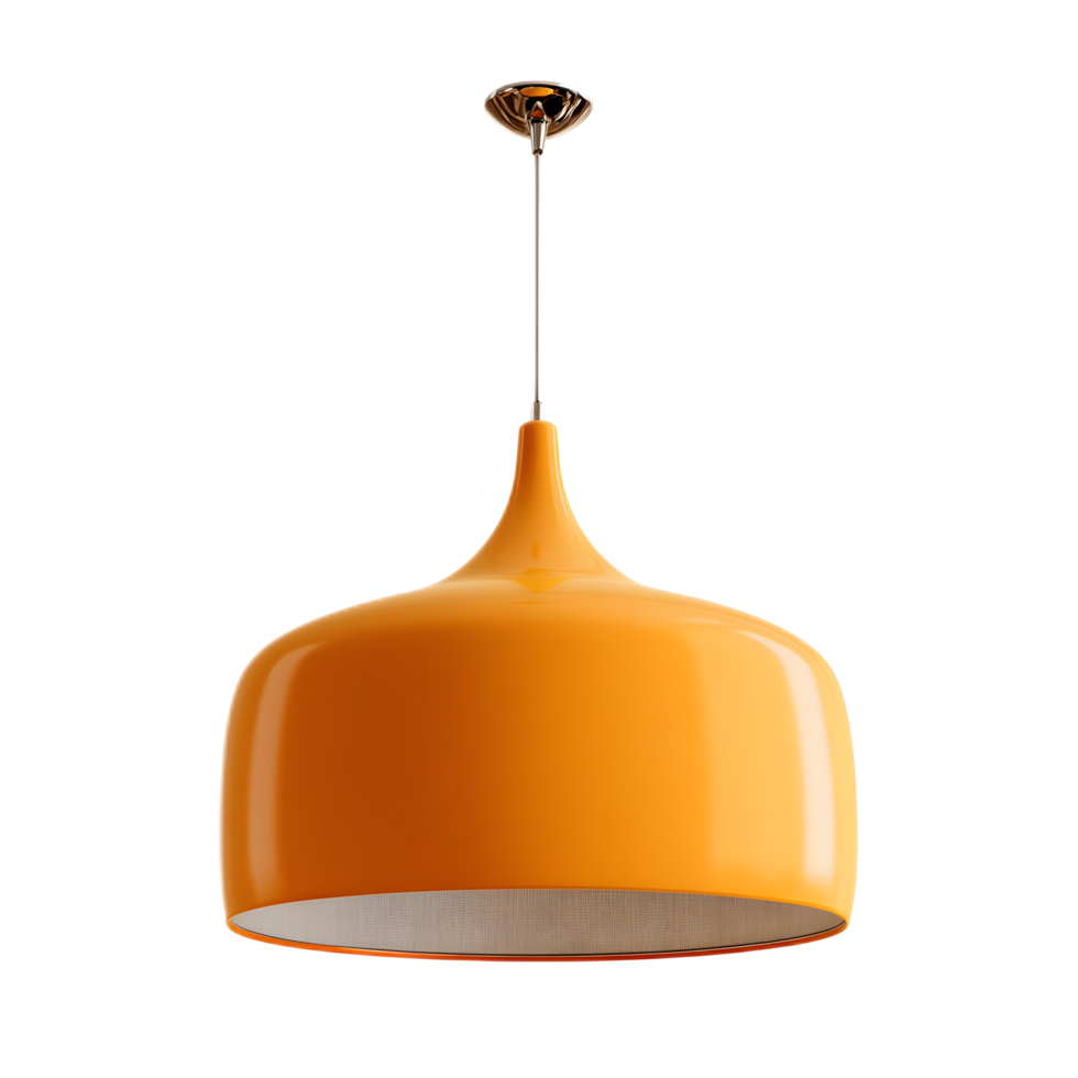 A sleek minimalist orange pendant lamp suspended from the ceiling creating a warm and inviting ambiance in a modern interior design setting png
