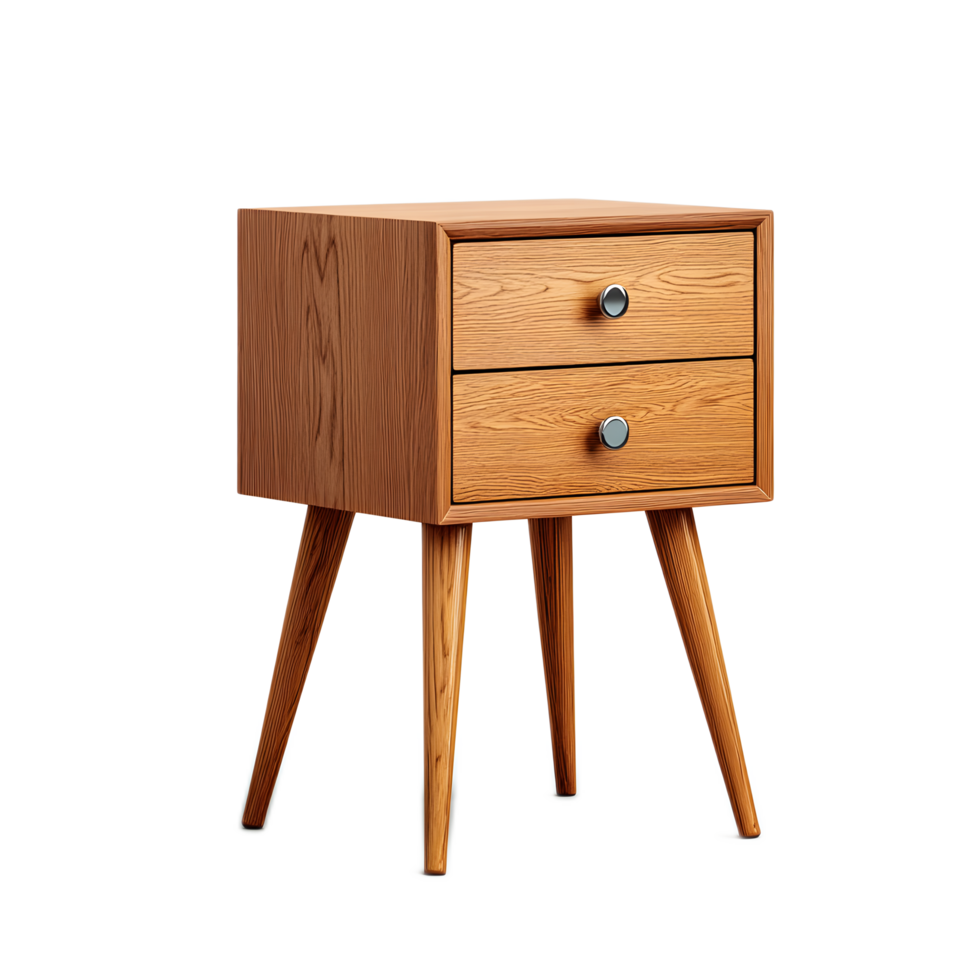 A compact and stylish wooden nightstand with two drawers featuring a clean and contemporary design that complements a variety of bedroom decor styles png