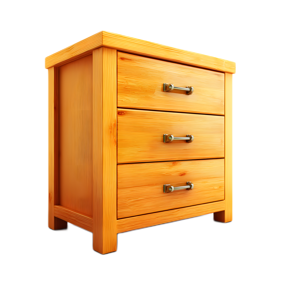 A classic wooden chest of drawers with three spacious storage compartments perfect for organizing personal items in a bedroom or living space png