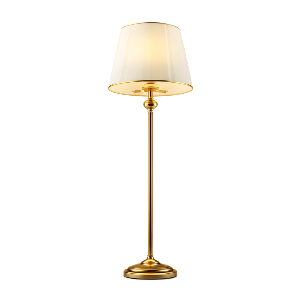 Elegant and timeless brass floor lamp with a classic ornate design perfect for adding a warm sophisticated ambiance to any living space or home office png
