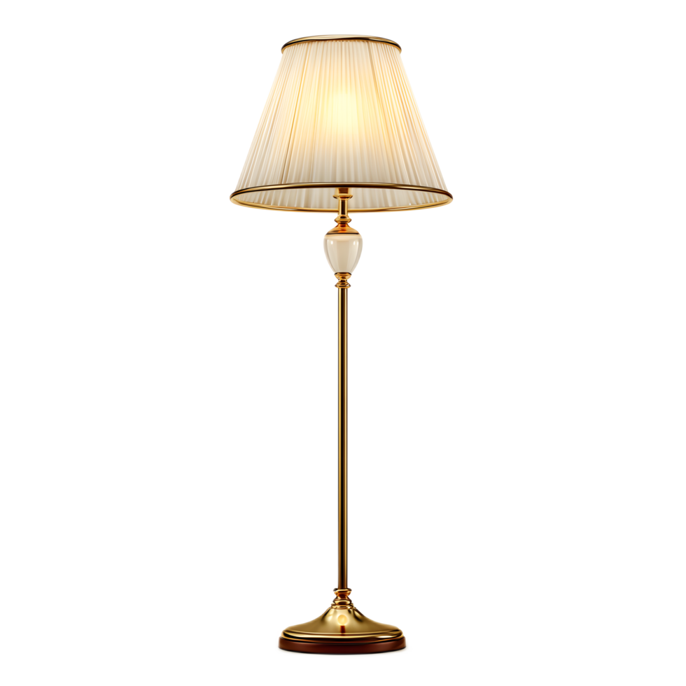 Sophisticated brass table lamp with a pleated fabric shade providing a warm and inviting glow to any interior setting png