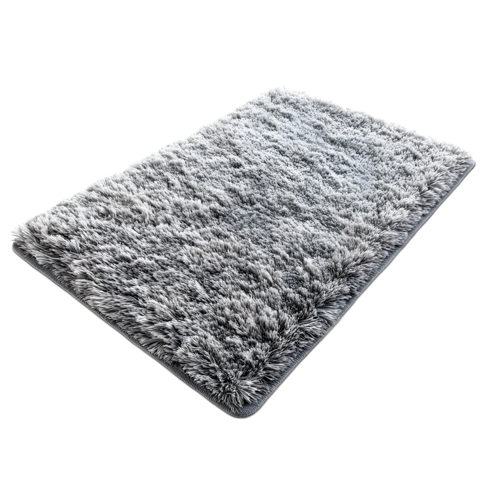 A luxuriously soft and plush gray bathmat with a high pile shag texture perfect for adding comfort and style to any bathroom png