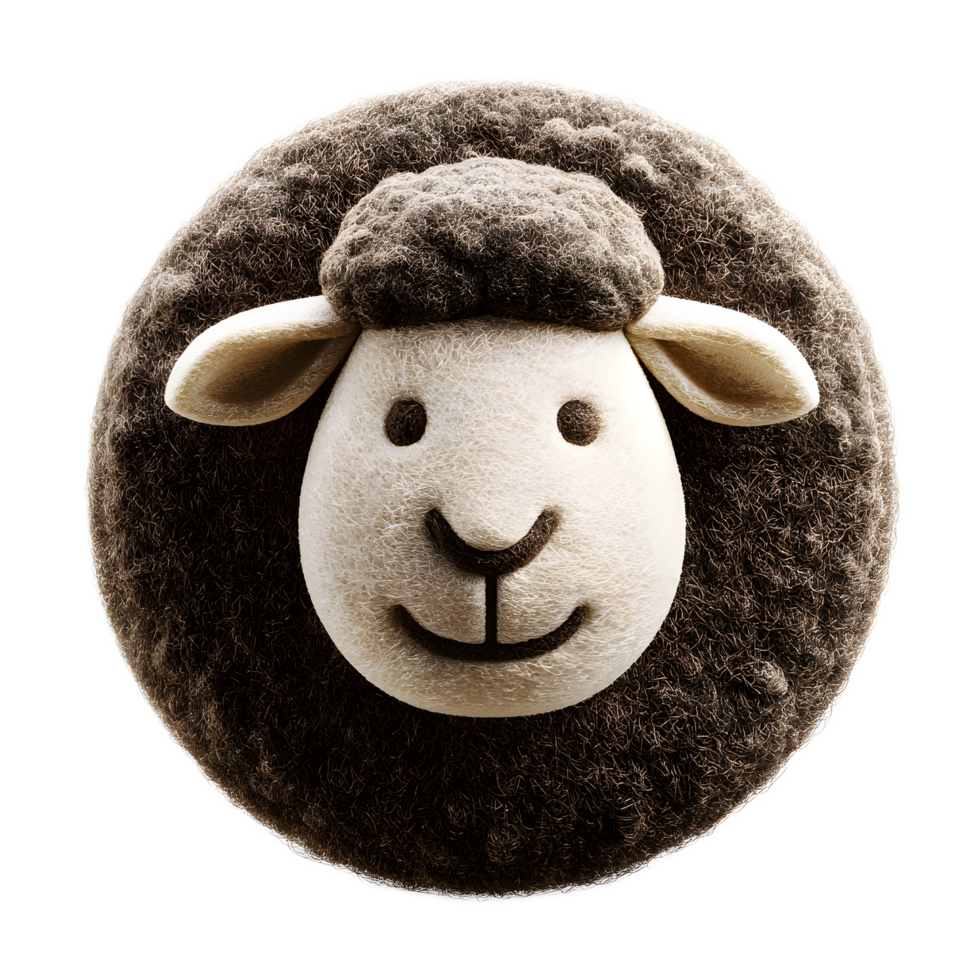 A soft plush felt icon depicting a cute fuzzy sheep with a simple minimal design png