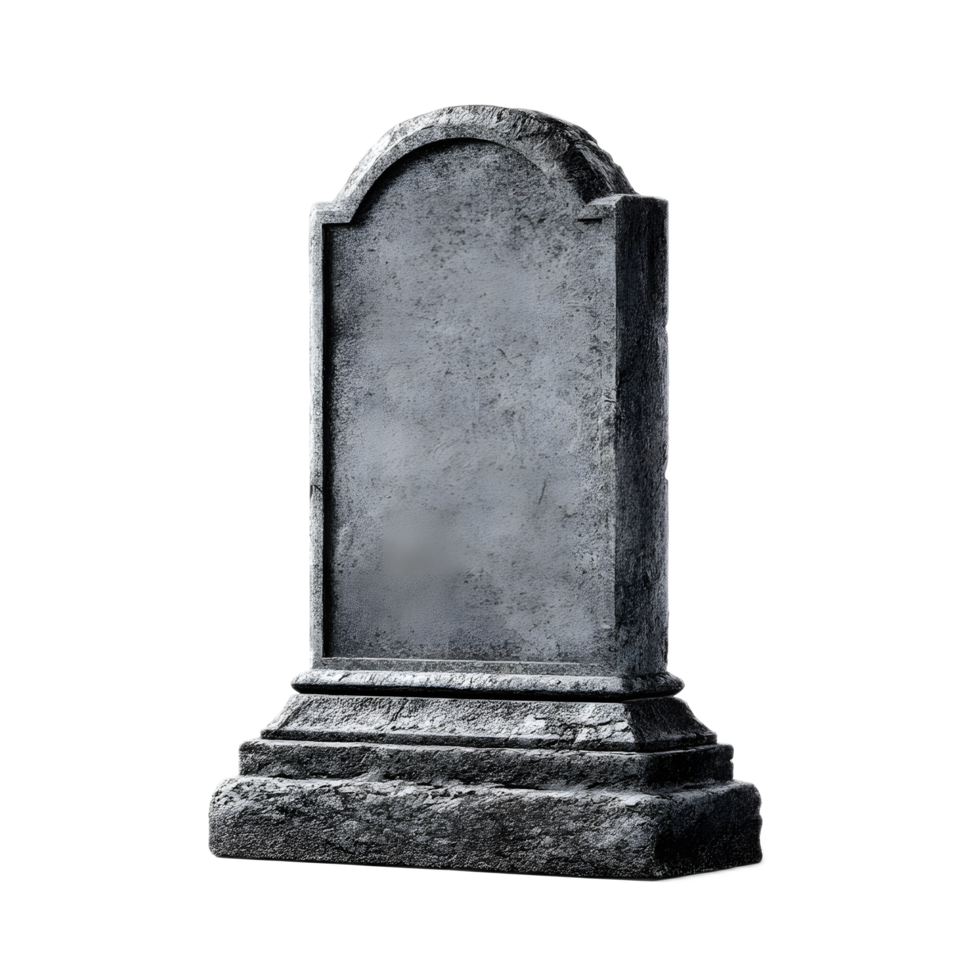 A carved gray gravestone stands solemnly its weathered surface a testament to the passage of time and the weight of the memories it holds png