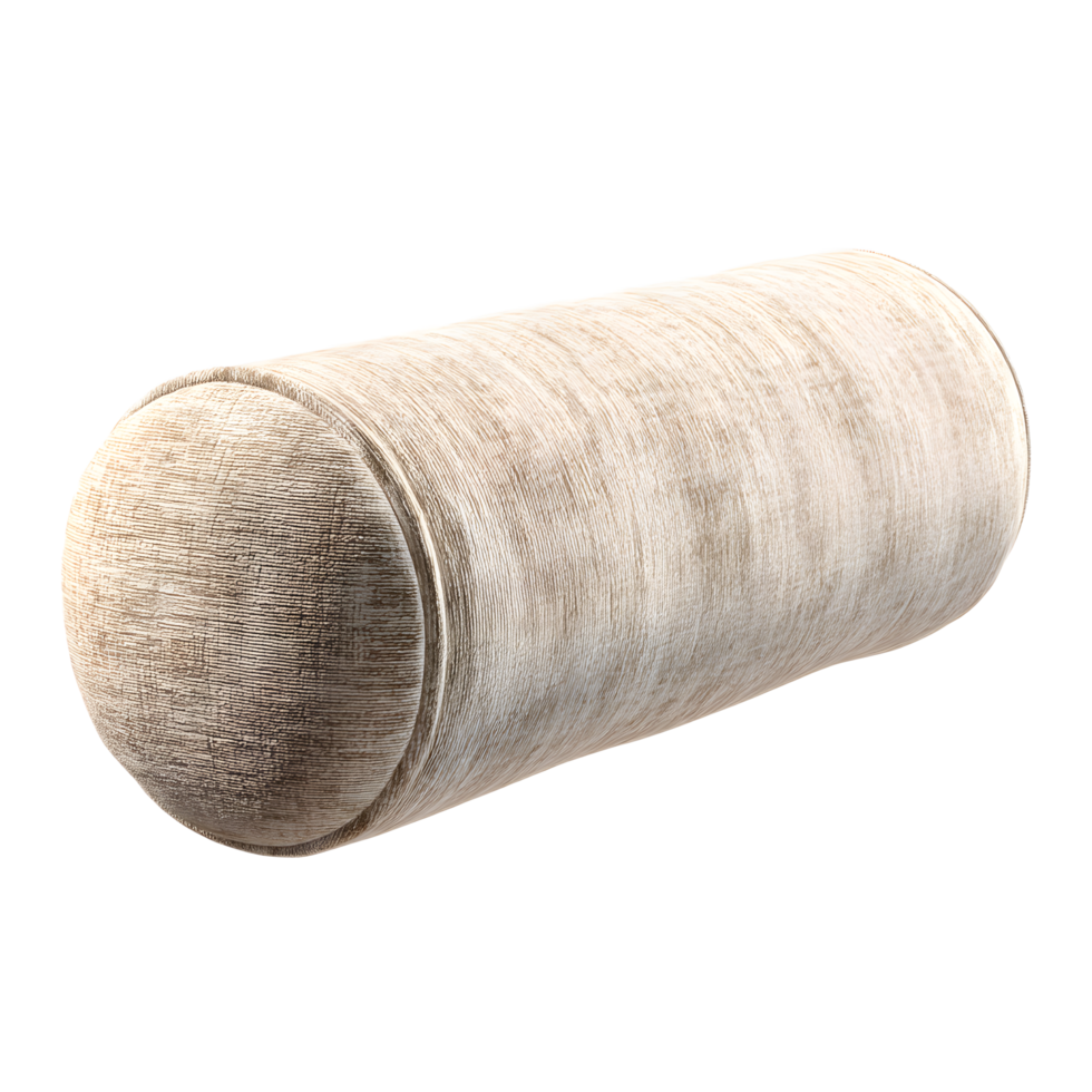 Soft cylindrical bolster pillow made of neutral toned linen fabric designed for comfort and relaxation in the bedroom or living space png
