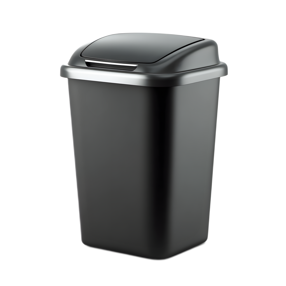 Sleek and minimalist black plastic waste bin designed for efficient waste management in a modern office or home environment png