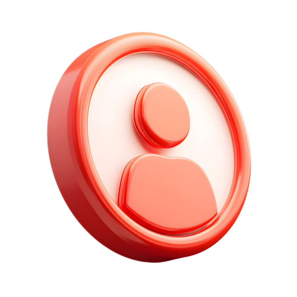 Vibrant red and orange isometric 3D icon depicting a minimalist user profile silhouette symbol representing digital identity social networks and web technology png