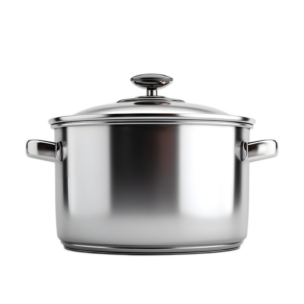 Sleek and contemporary stainless steel cooking pot with a tight fitting lid designed for efficient meal in a modern kitchen png