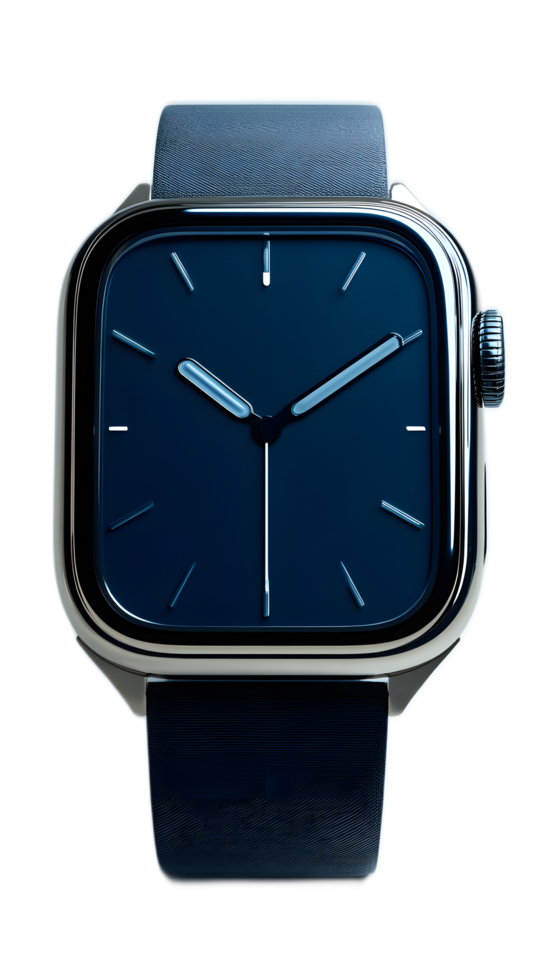 A sophisticated and functional smartwatch crafted with a minimalist steel design and a navy blue digital display offering a seamless blend of technology and style for the modern wearer png