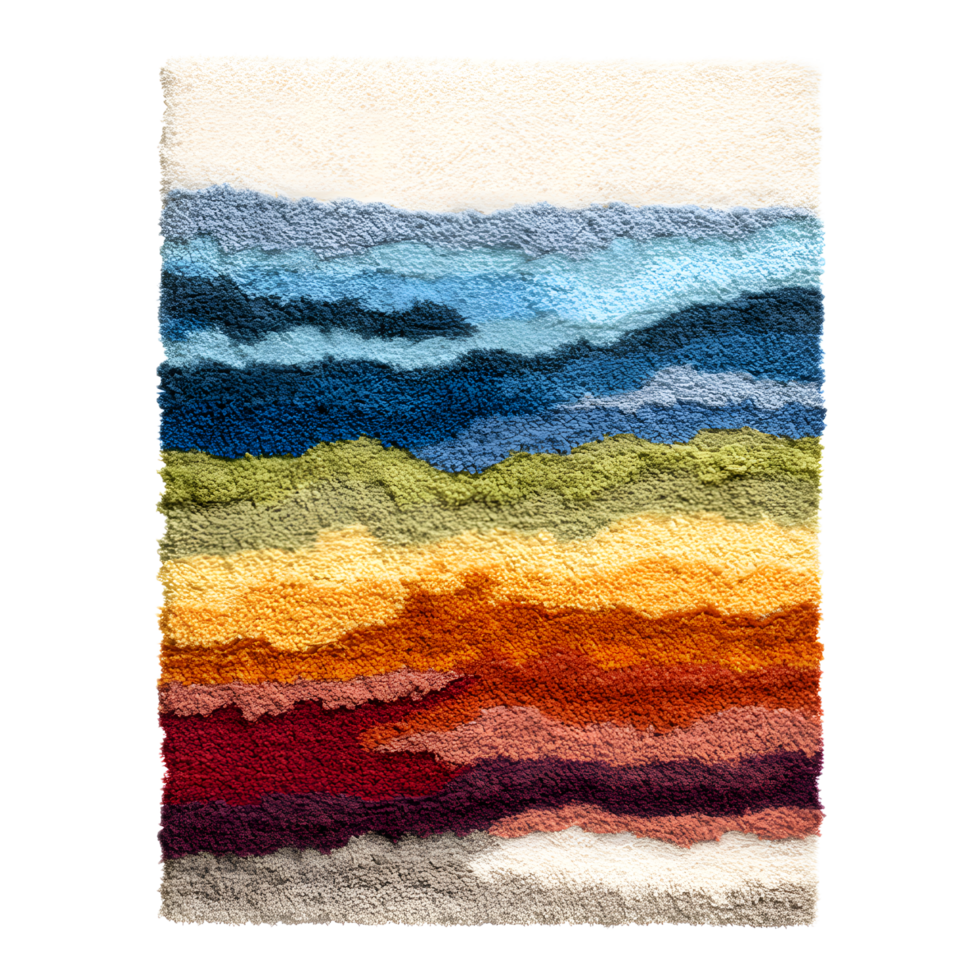 A captivating abstract rug featuring a harmonious blend of vibrant colors soft textures and geometric stripe patterns that create a layered visually striking design png