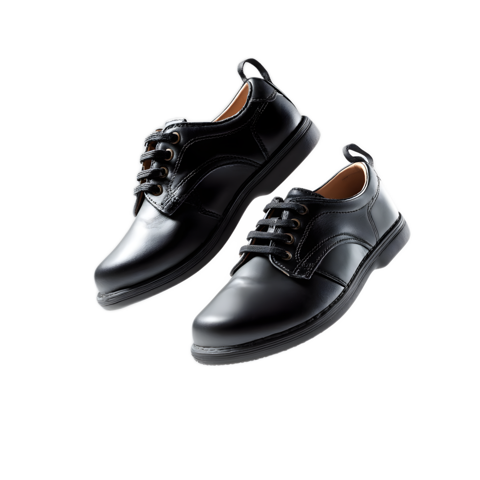 A pair of sleek polished black leather shoes with laces suitable for professional or formal occasions png