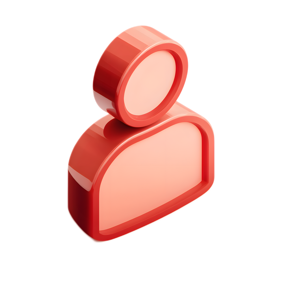Minimalist red matte 3D isometric icon representing a stylized user profile silhouette png