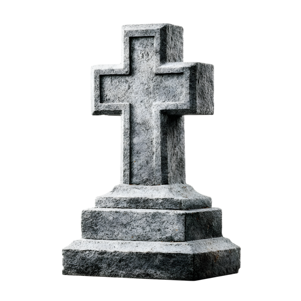 A simple grey granite gravestone featuring a carved cross symbol standing as a solemn memorial in a cemetery or sacred space png