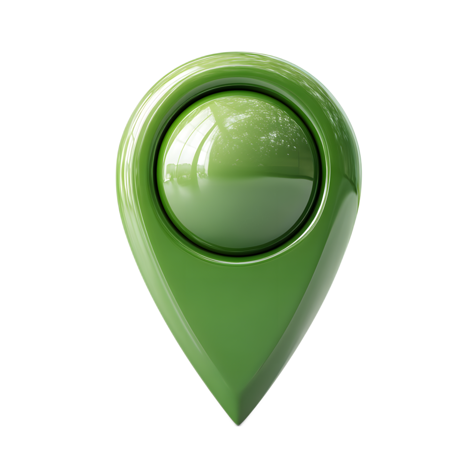 A sleek and modern 3D map pin icon with a vibrant green glossy finish conveying a sense of digital navigation and technology png