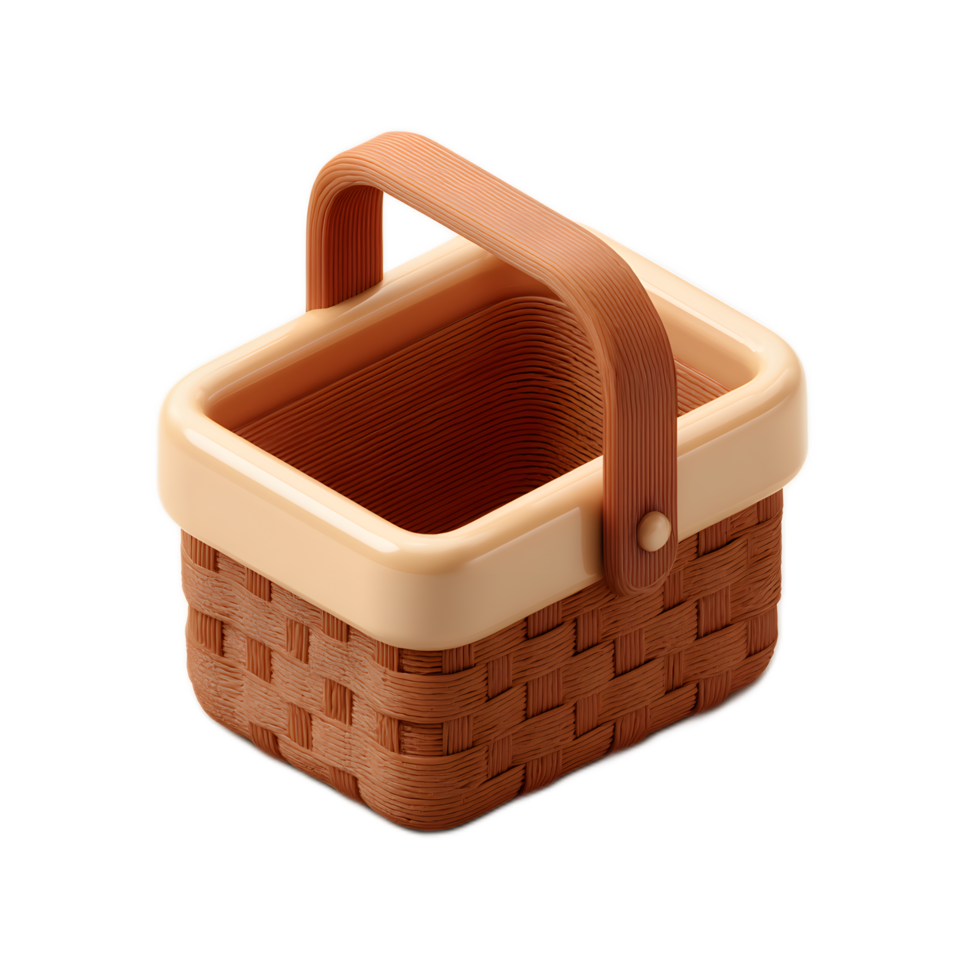 A simple brown and tan woven picnic basket with a sturdy handle showcasing a classic and rustic design for outdoor gatherings and relaxation png