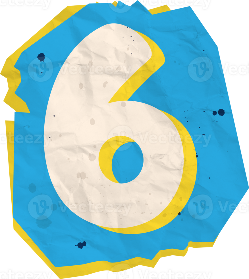 Number 6, Ransom Paper Texture Cutout Alphabet png