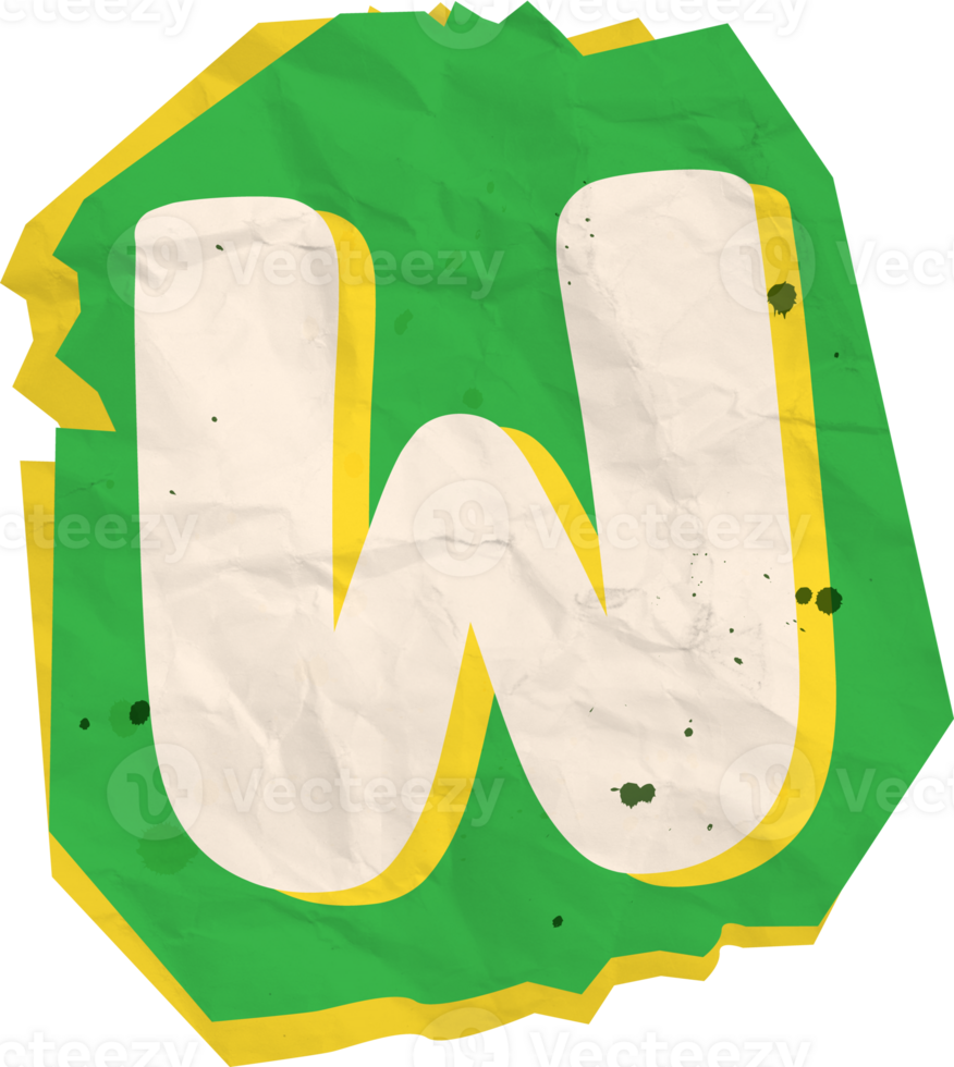 Letter w, Ransom Paper Texture Cutout Alphabet png