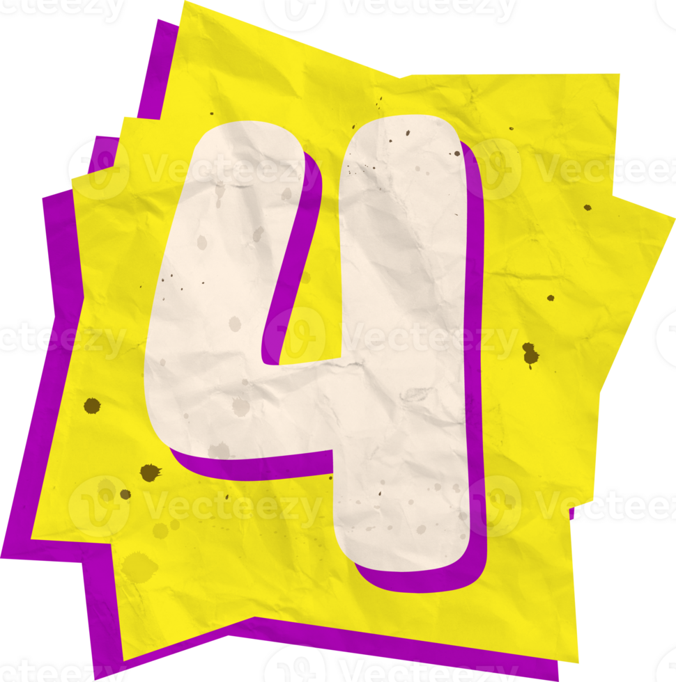 Number 4, Ransom Paper Texture Cutout Alphabet png