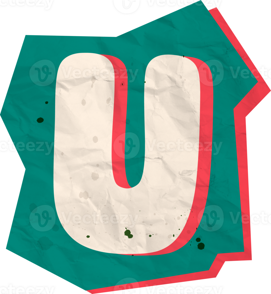 Letter u, Ransom Paper Texture Cutout Alphabet png