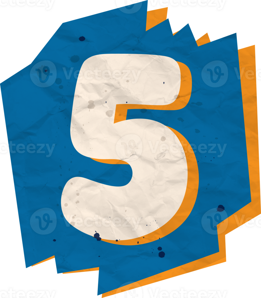 Number 5, Ransom Paper Texture Cutout Alphabet png