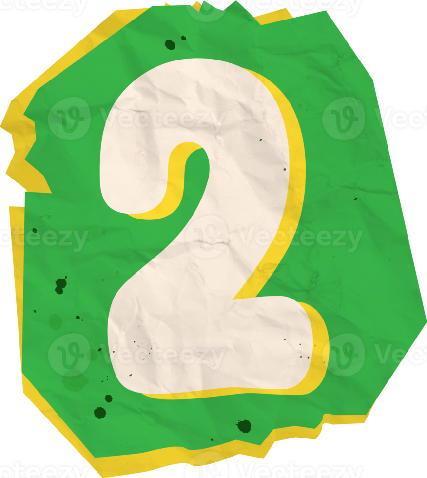 Number 2, Ransom Paper Texture Cutout Alphabet png