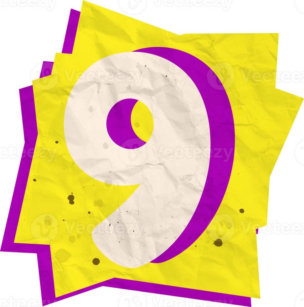 Number 9, Ransom Paper Texture Cutout Alphabet png