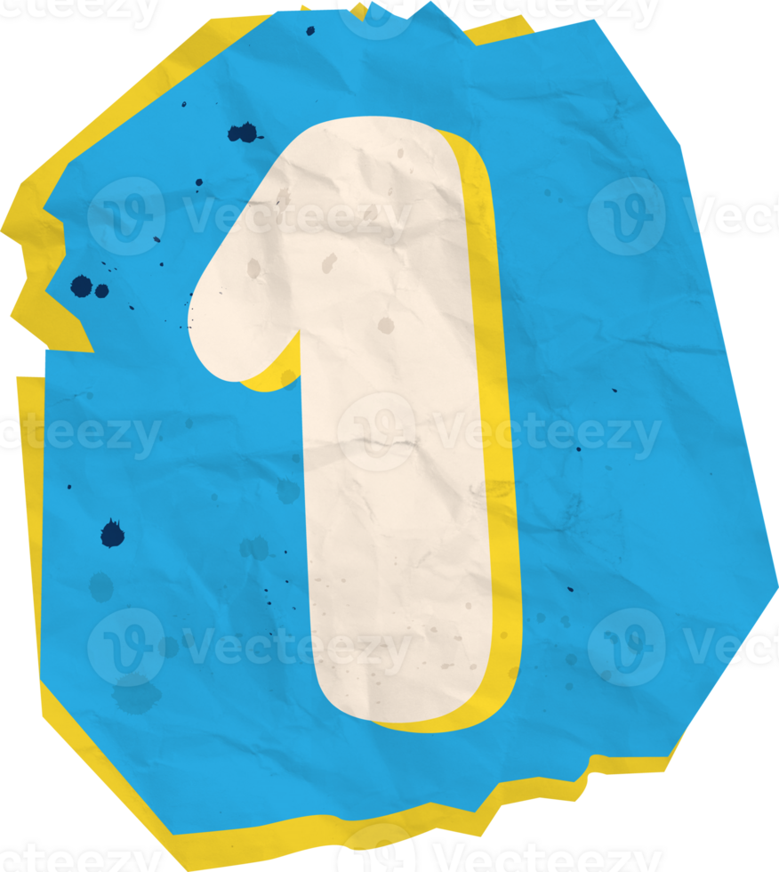 Number 1, Ransom Paper Texture Cutout Alphabet png