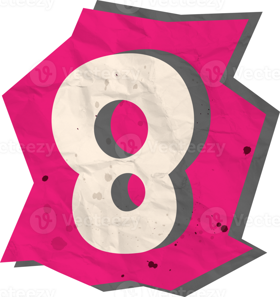 Number 8, Ransom Paper Texture Cutout Alphabet png