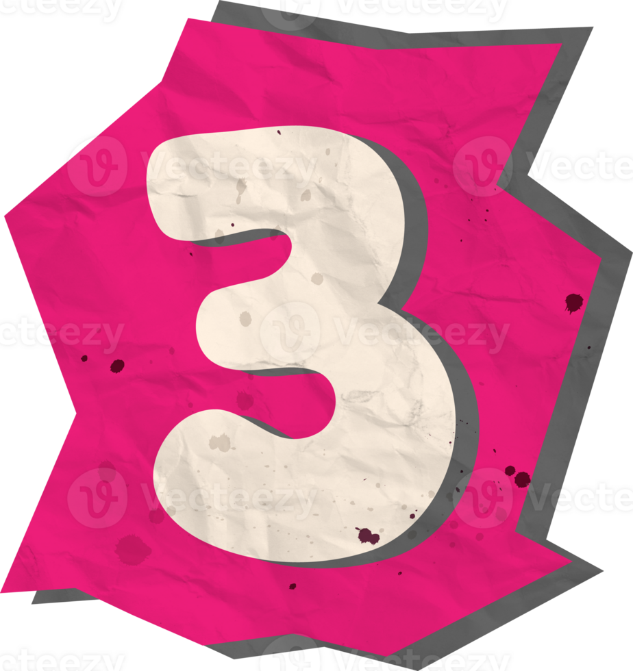 Number 3, Ransom Paper Texture Cutout Alphabet png