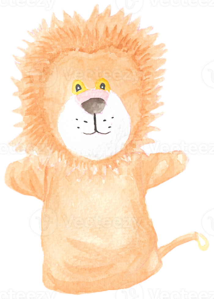Lion Hand Puppet is painted by hands with watercolor in real fine art style png