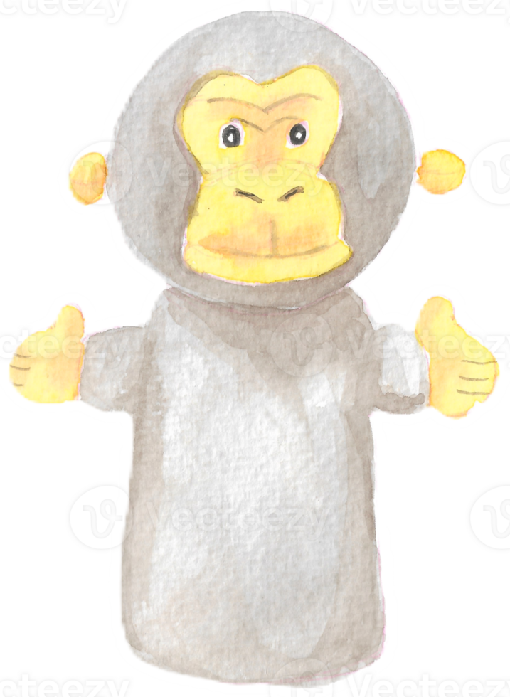 Monkey Hand Puppet is painted by hands with watercolor in real fine art style png
