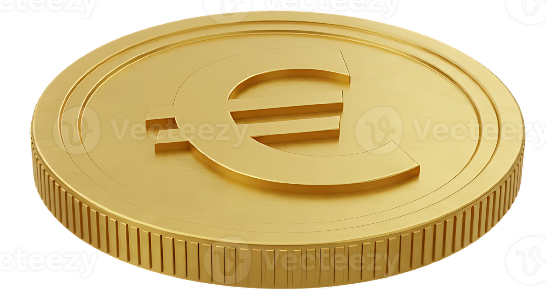 Golden euro coin with embossed symbol isolated on transparent background png