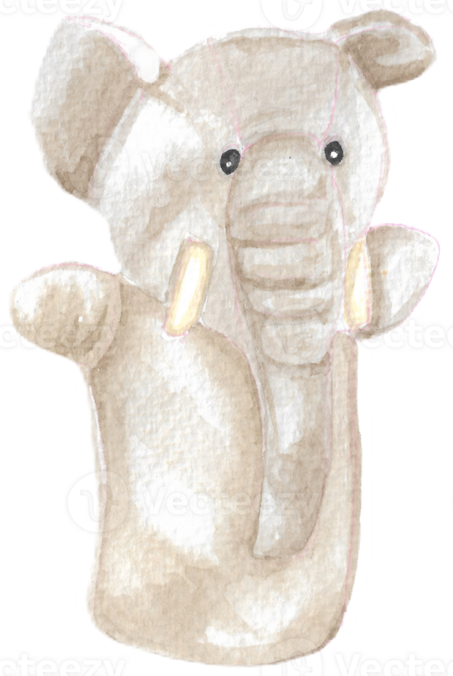 Elephant Hand Puppet is painted by hands with watercolor in real fine art style png