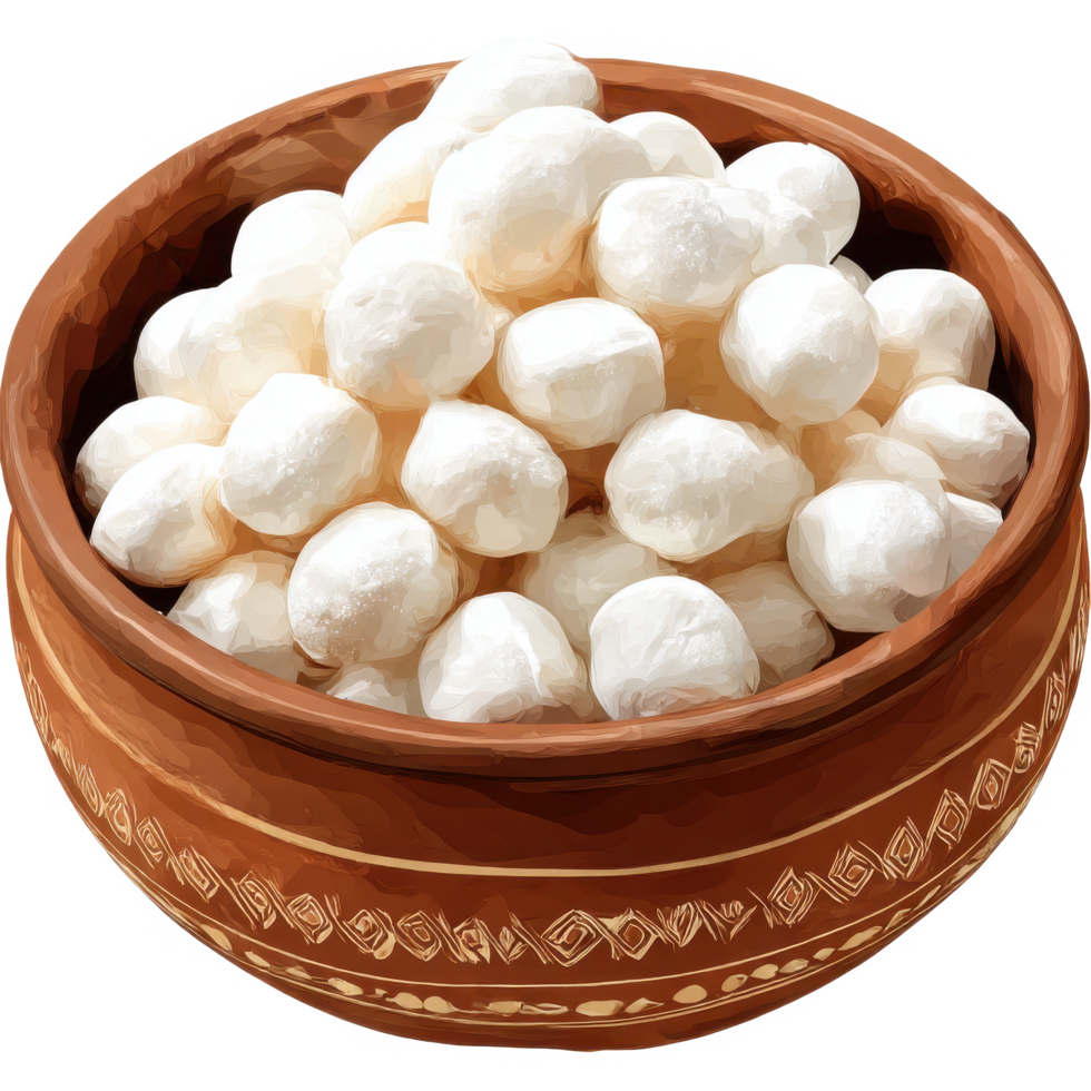 Fresh mozzarella balls in a bowl food photography close up view on transparent background png