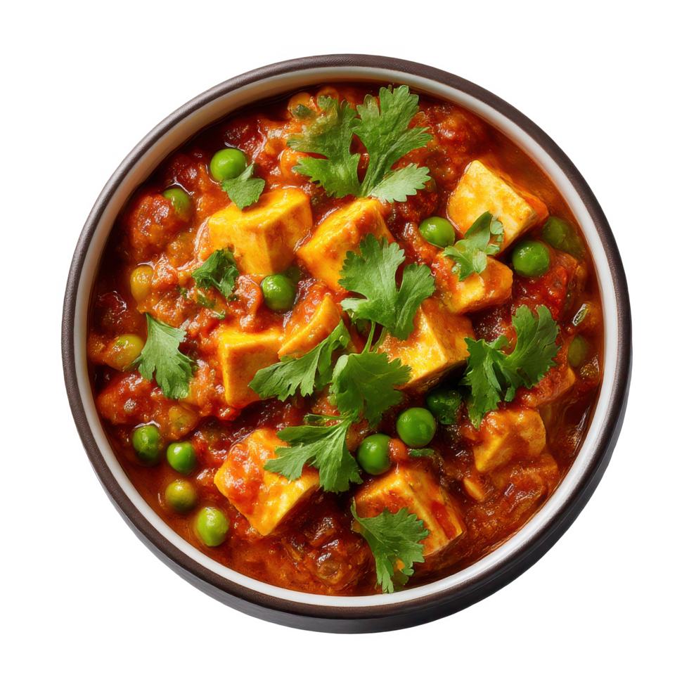 Delicious paneer masala with peas indian food cuisine dish bowl meal on transparent background png