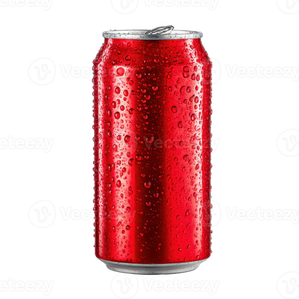 Refreshing red soda can with water droplets drink beverage refreshment on transparent background png