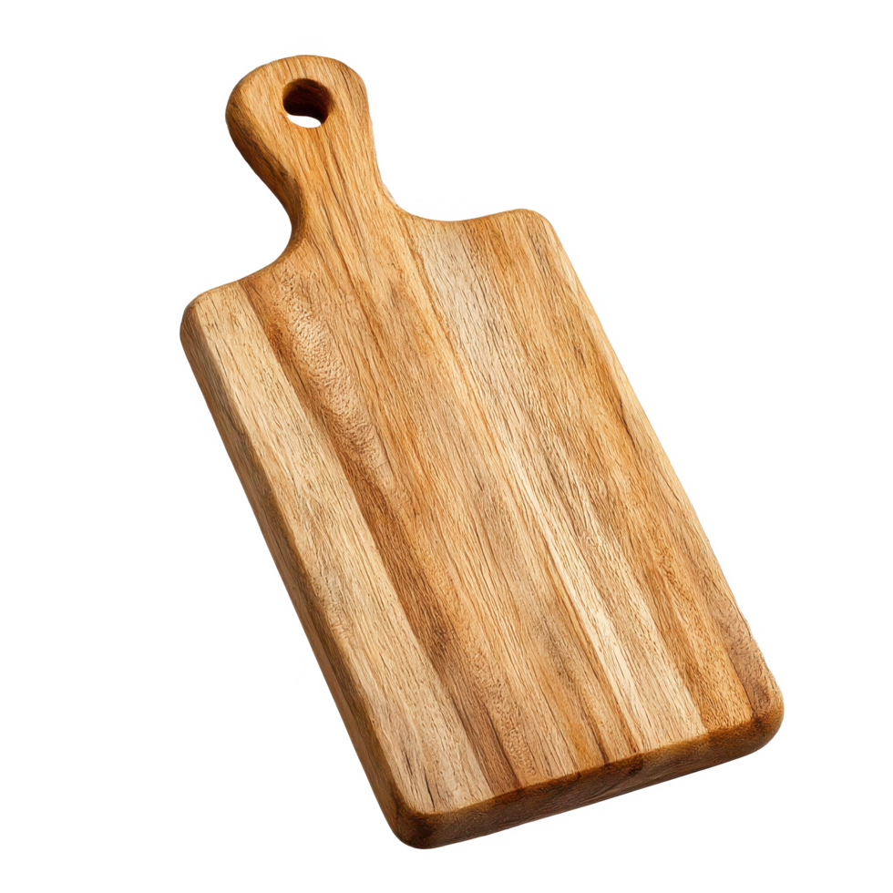 Isolated wood cutting board kitchenware food preparation tool object on transparent background png