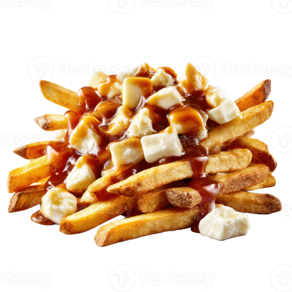 Delicious poutine dish with fries cheese curds and gravy food cuisine on transparent background png